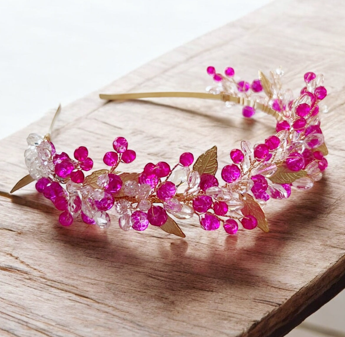 Pink Crystal and Gold Leaf Headband