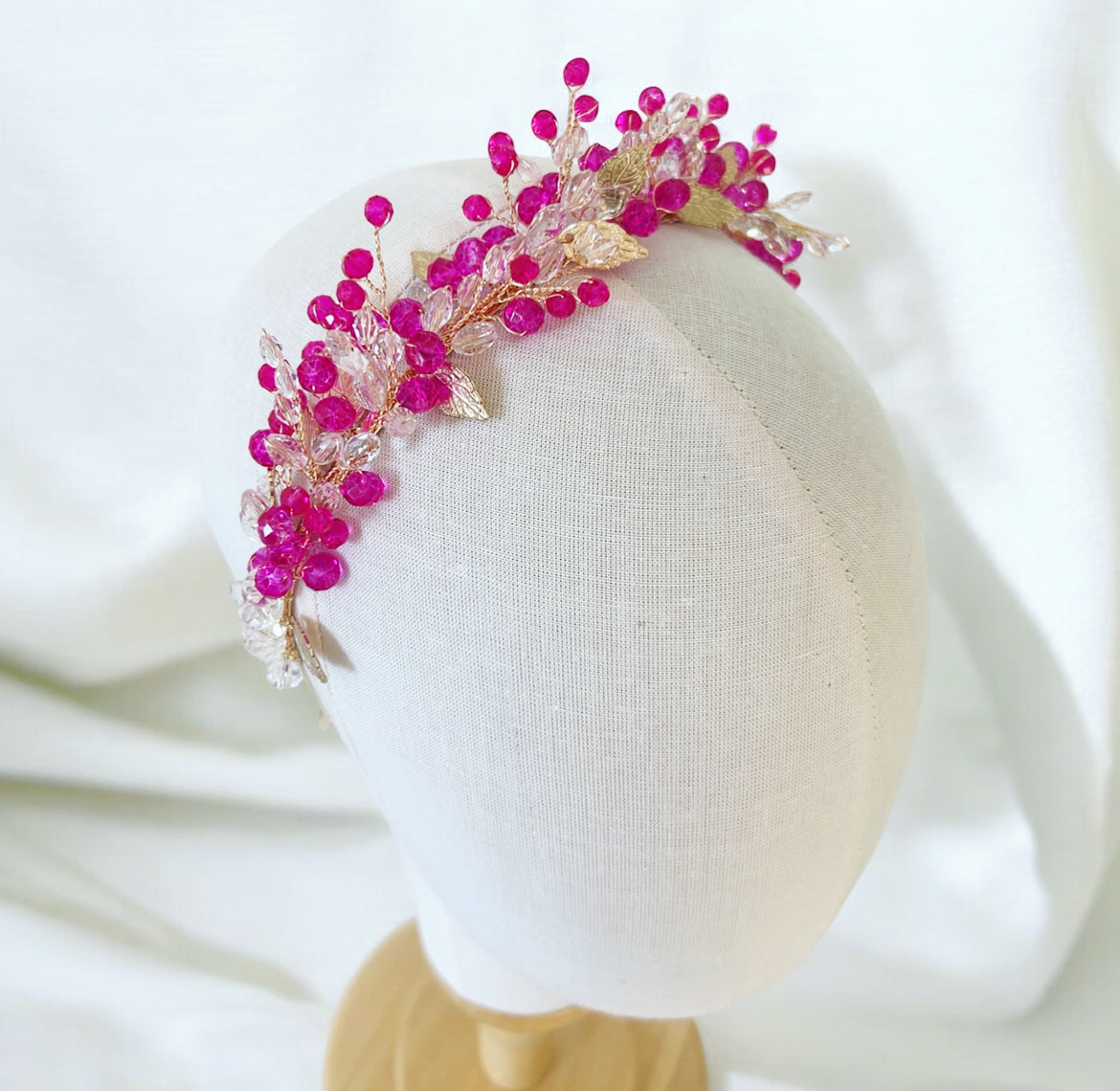 Pink Crystal and Gold Leaf Headband