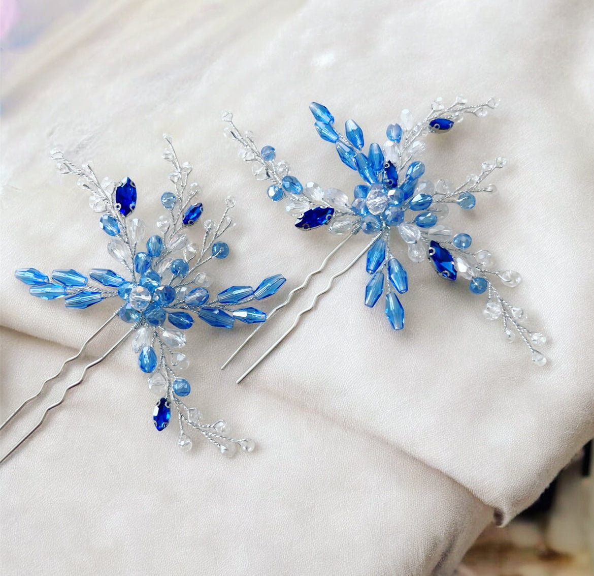 Blue Bridal Hair Pins