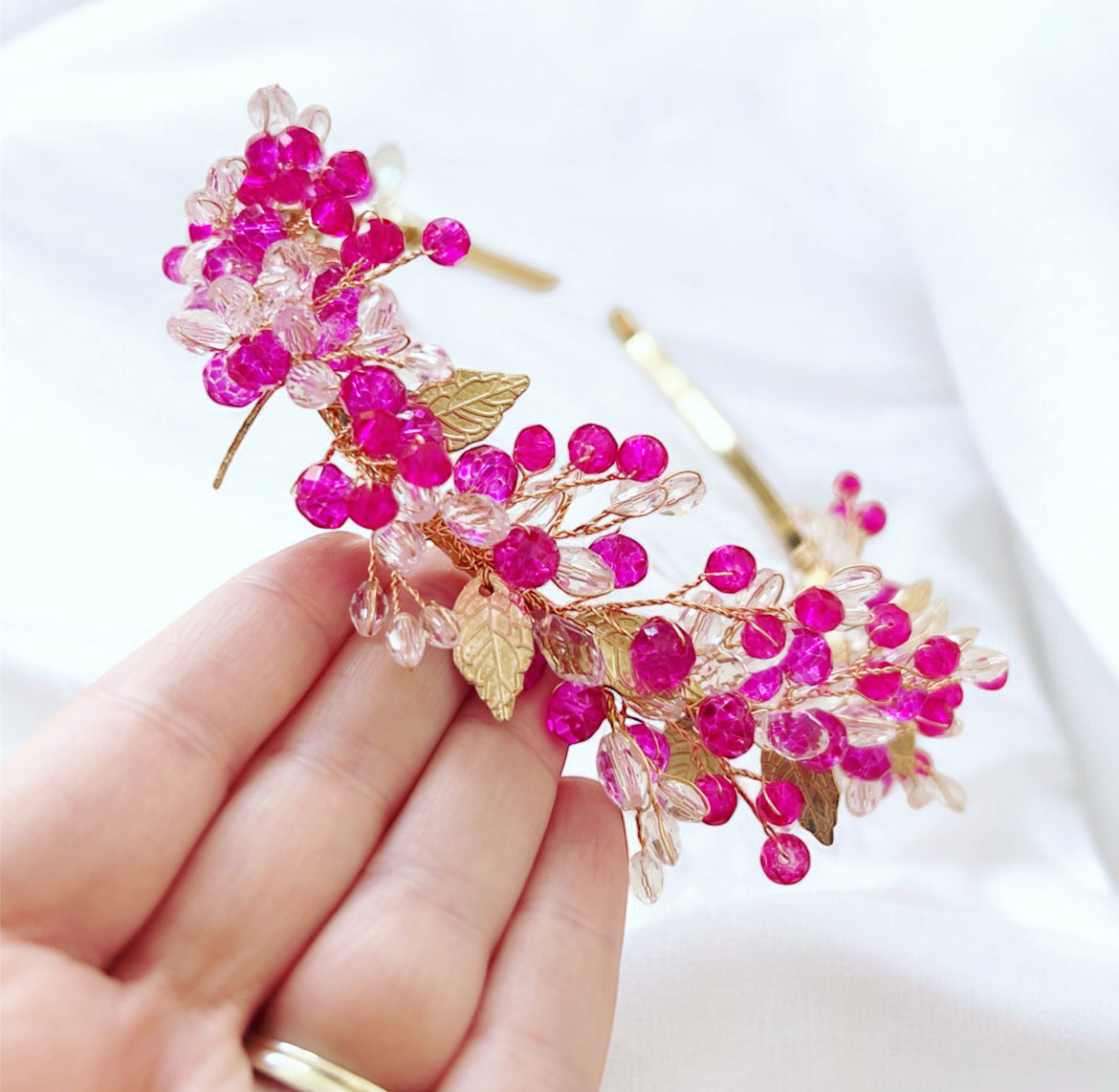 Pink Crystal and Gold Leaf Headband
