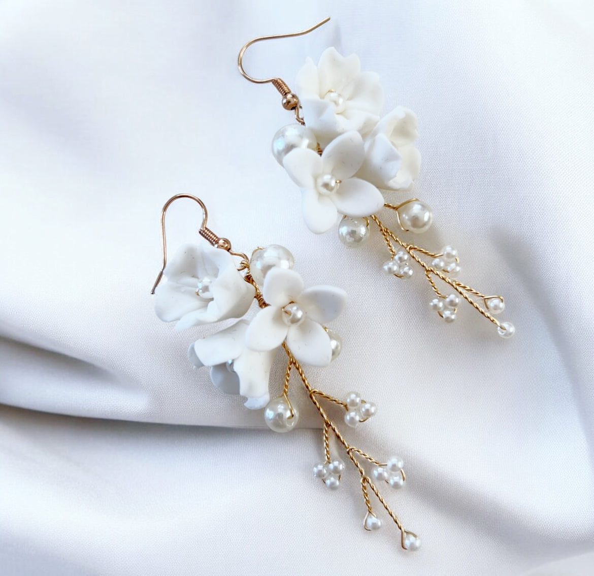 White Flower Bridal Earrings