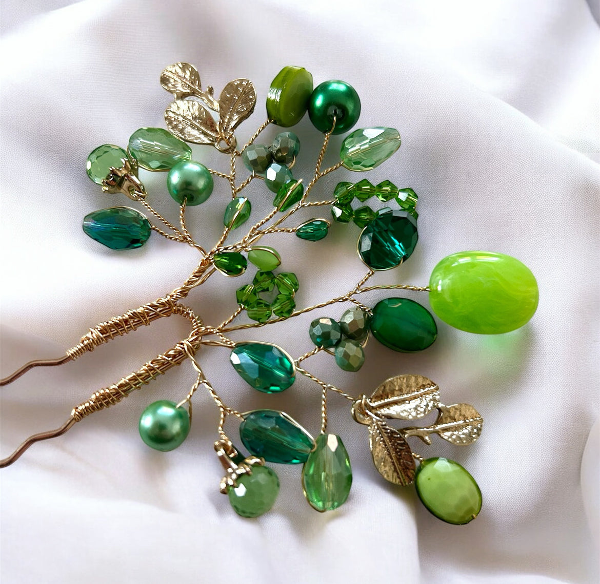 Emerald Bloom Hair Pin