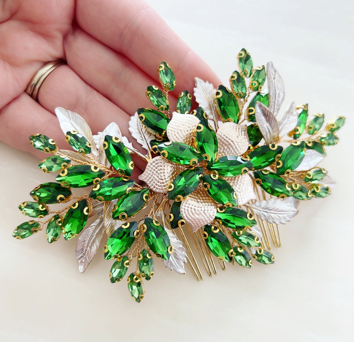 Green and Gold Hair Comb