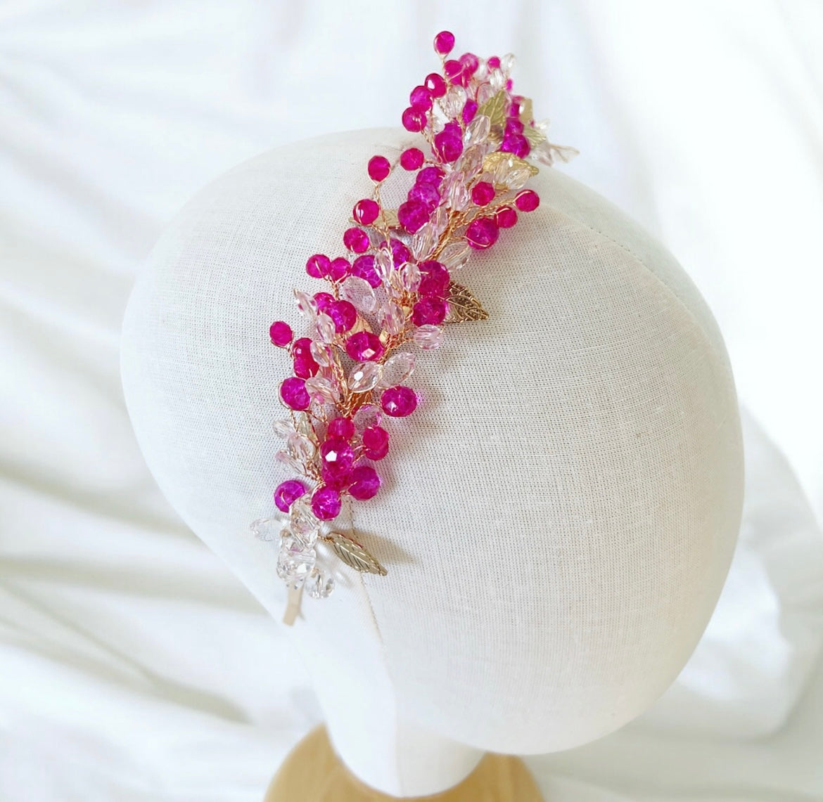 Pink Crystal and Gold Leaf Headband