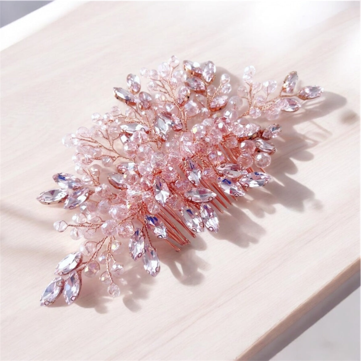 large pink crystal hair comb