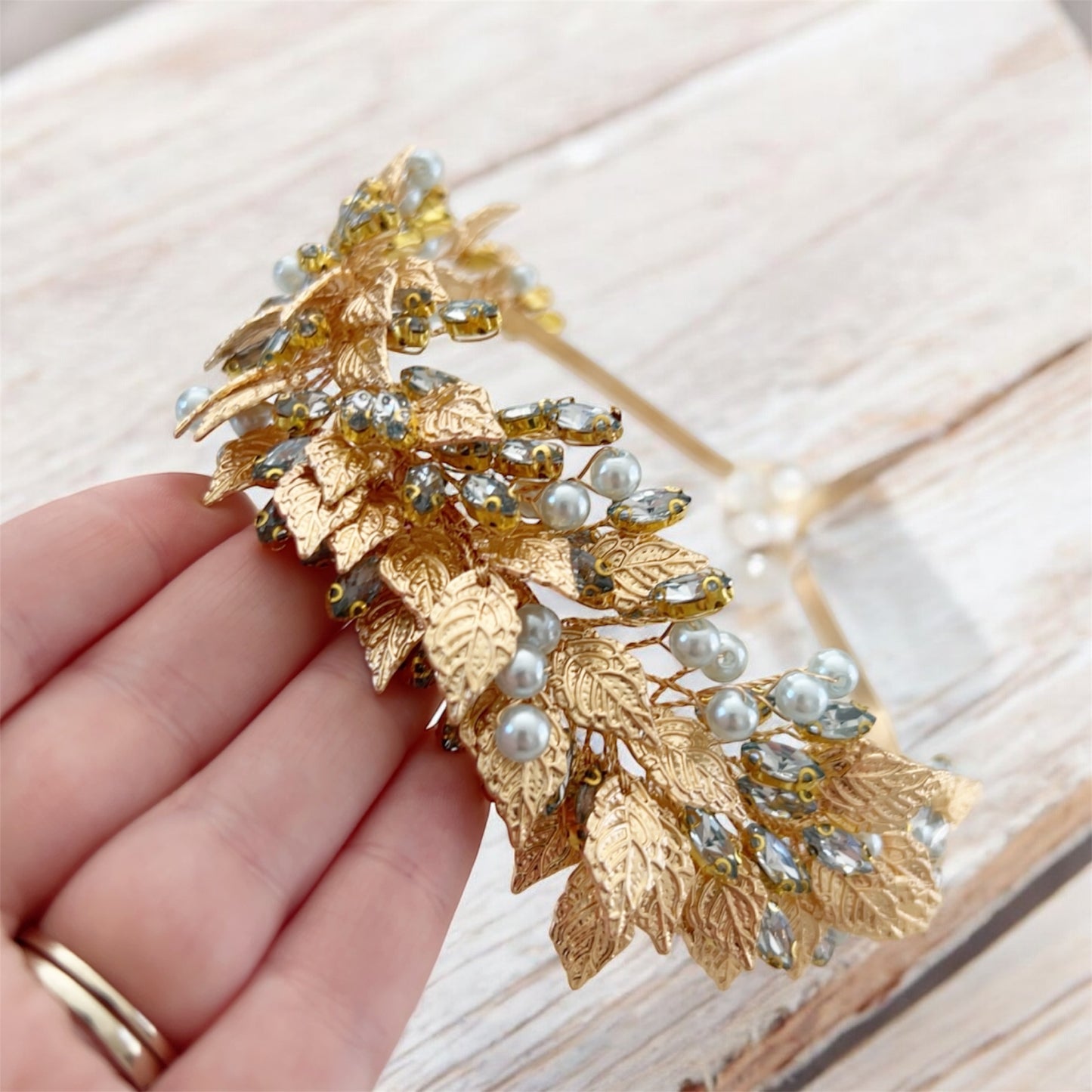 Gold Leaf and Blue Crystal Headband