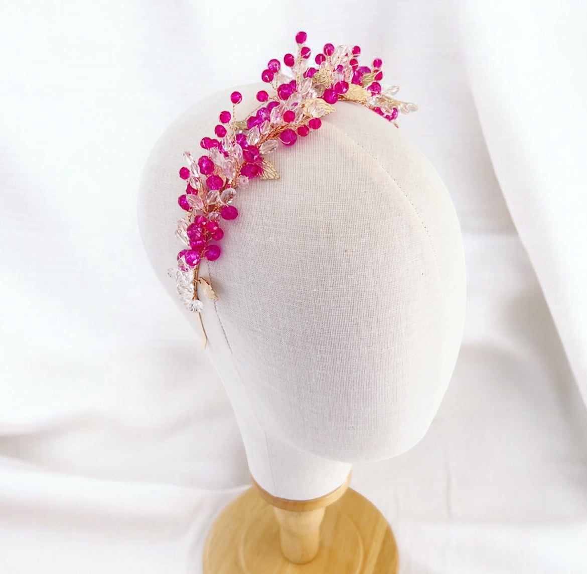 Pink Crystal and Gold Leaf Headband