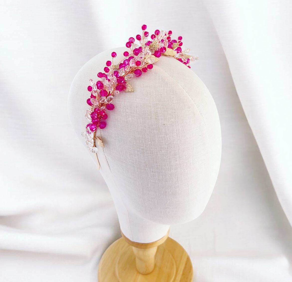 Pink Crystal and Gold Leaf Headband