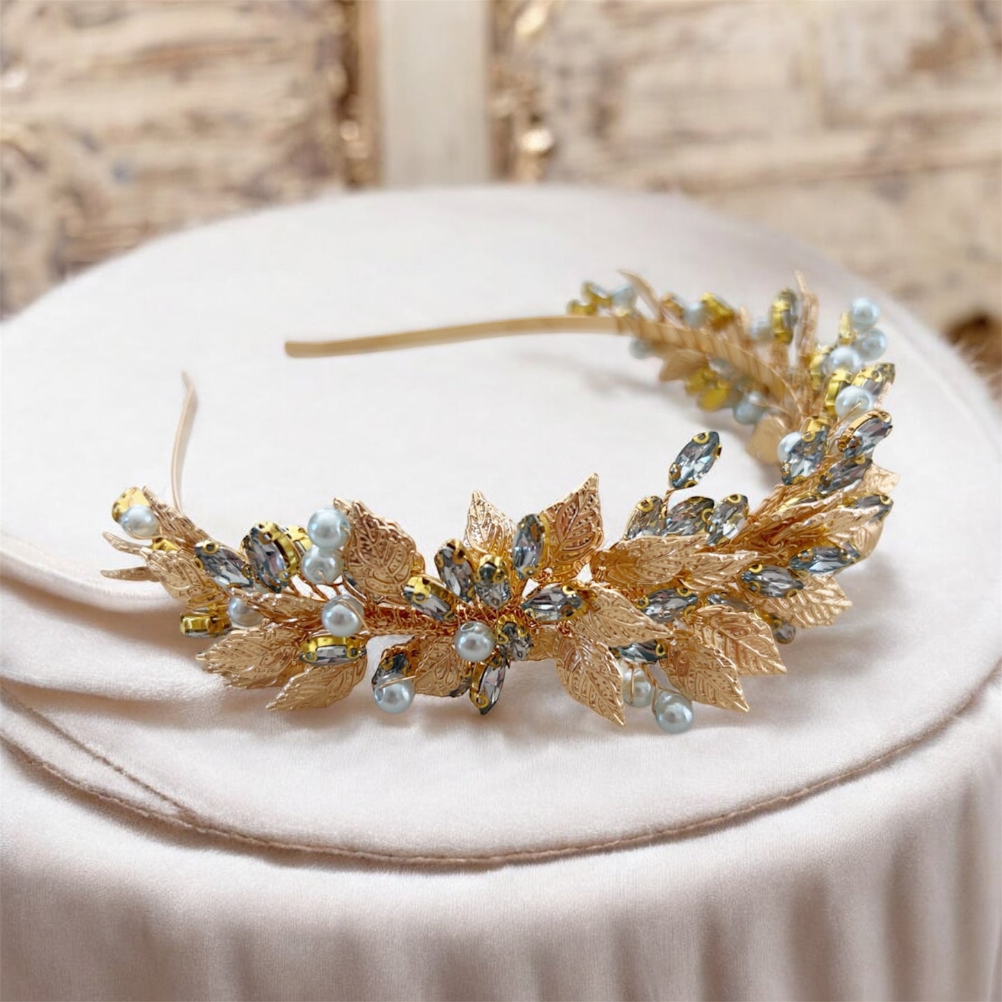 Gold Leaf and Blue Crystal Headband