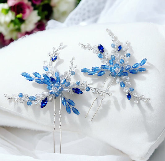 Blue Bridal Hair Pins