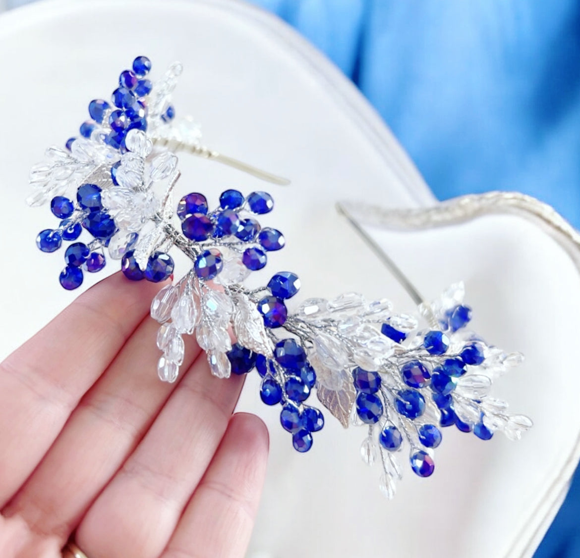 Royal blue bridal and occasion headpiece