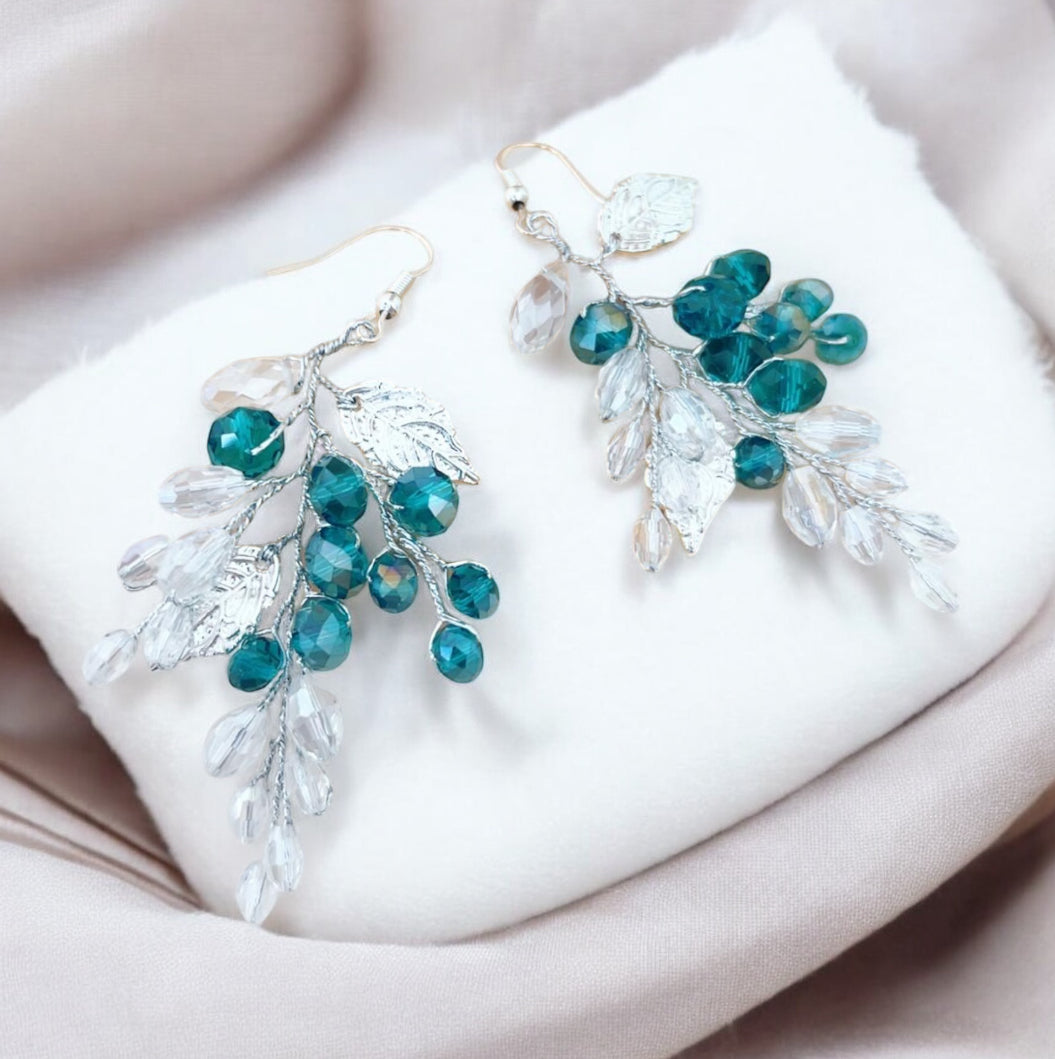 Teal Crystal Drop Earrings