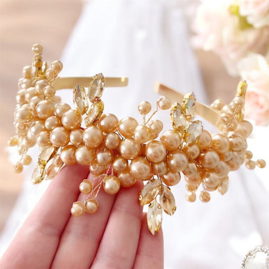 Champagne gold pearl headband