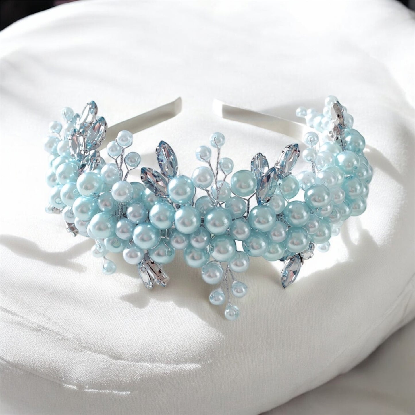 Pale blue pearl headband