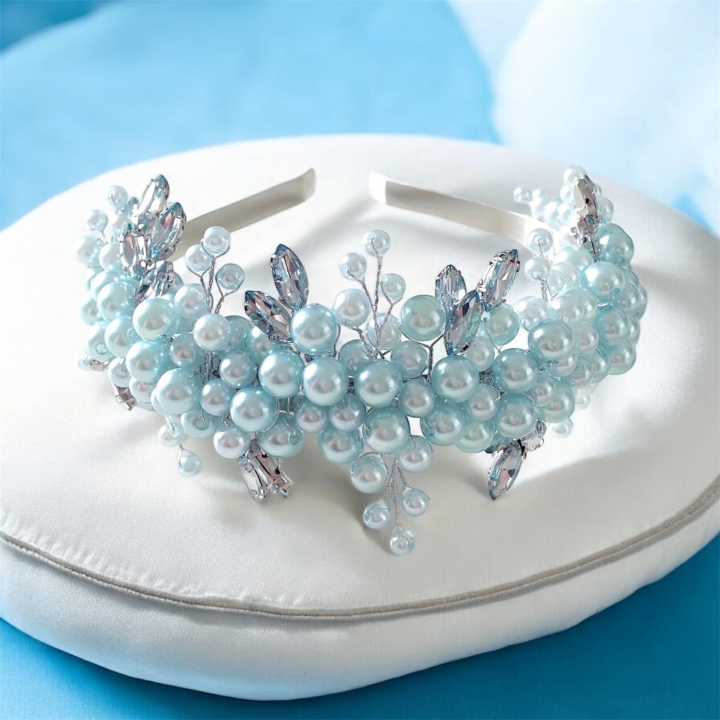 Pale blue pearl headband