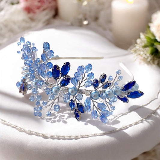 Blue crystal bridal tiara