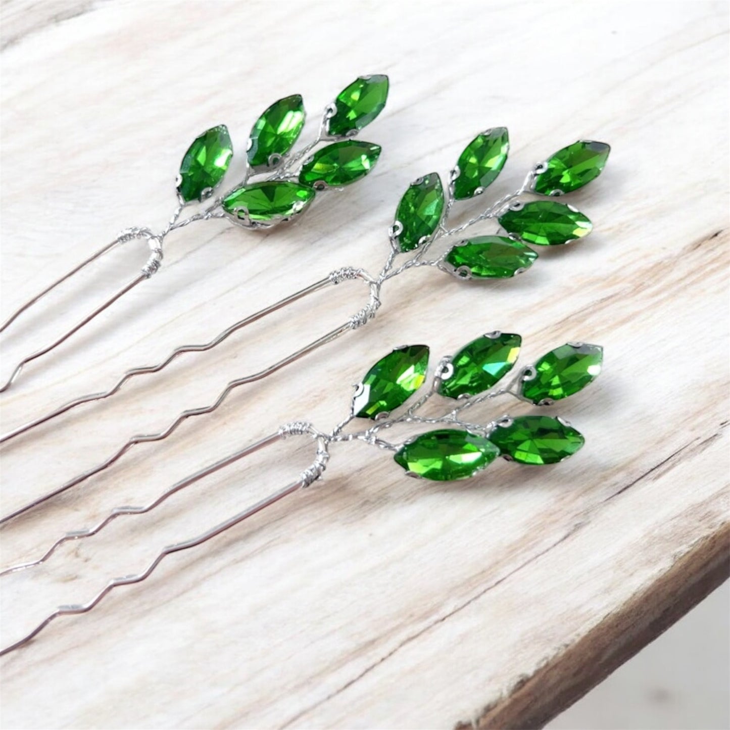 Peridot green crystal hair pins