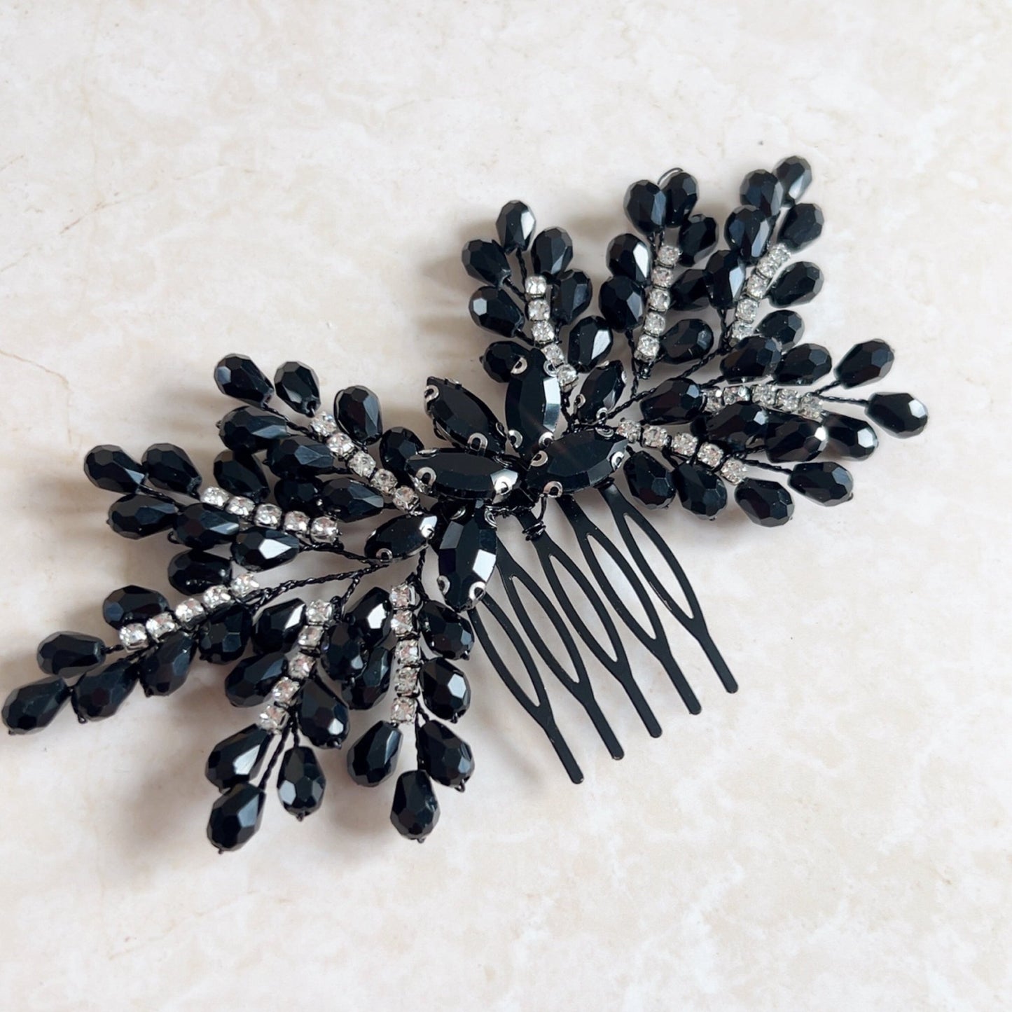 Black bow crystal hair comb - Petal & Pearl