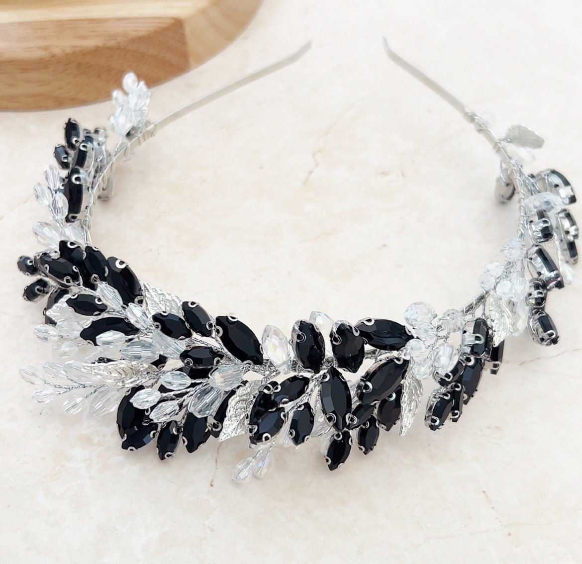 Black Bridal headpiece - Petal & Pearl