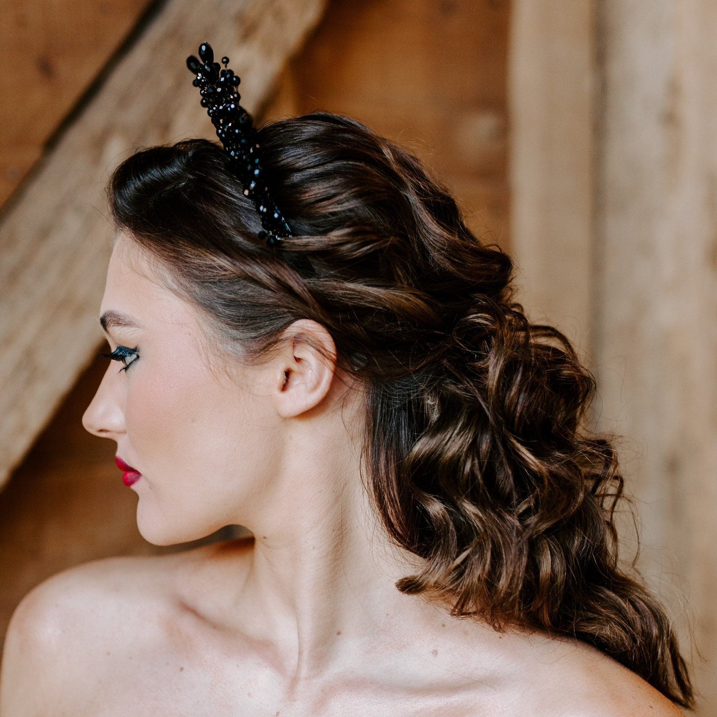 Black crystal bridal crown - Petal & Pearl