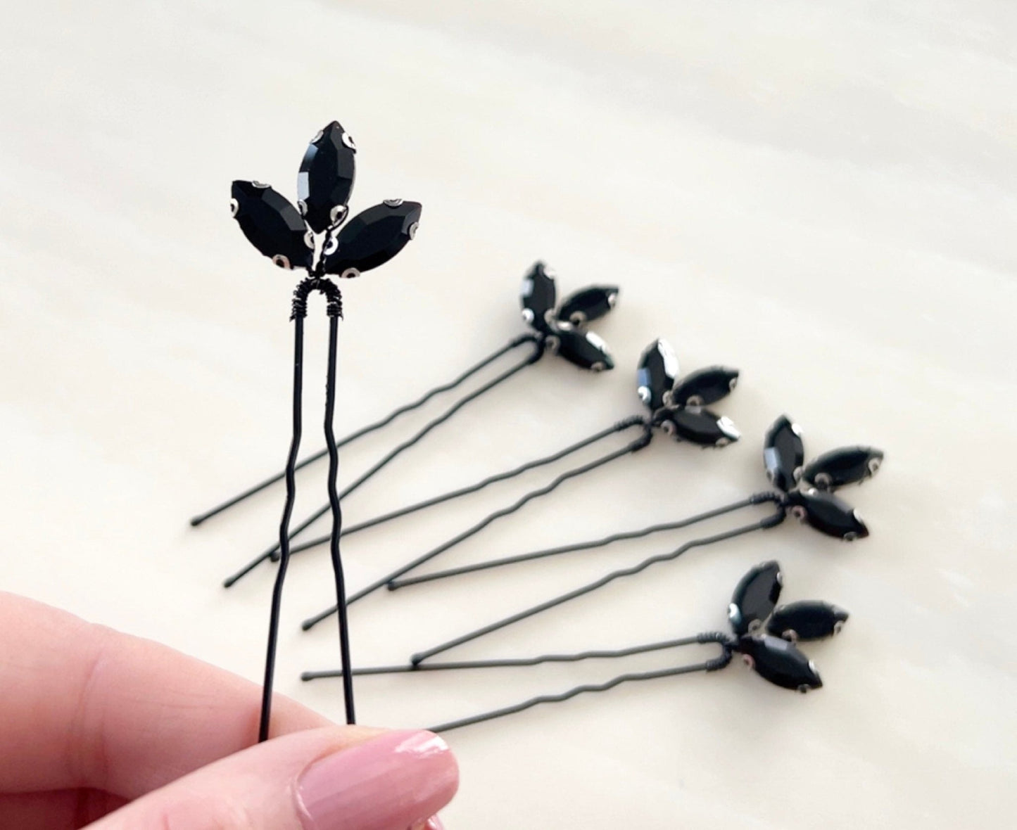 Black crystal hair pins - Petal & Pearl