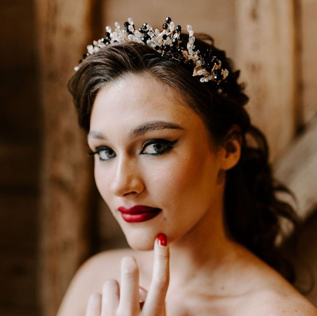 Black statement Bridal crown - Petal & Pearl