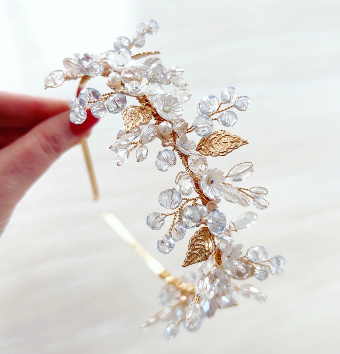 Blue Boho bridal headpiece - Petal & Pearl