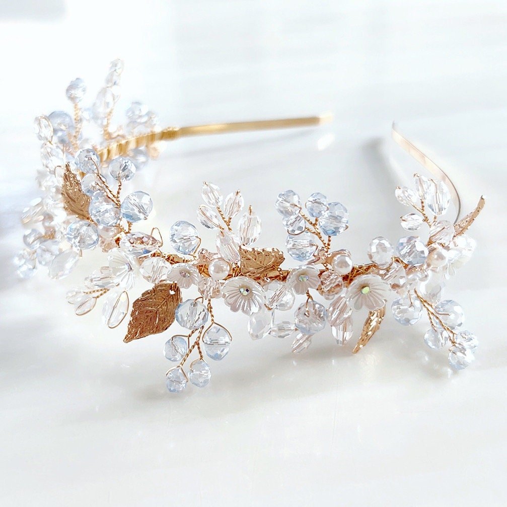 Blue Boho bridal headpiece - Petal & Pearl