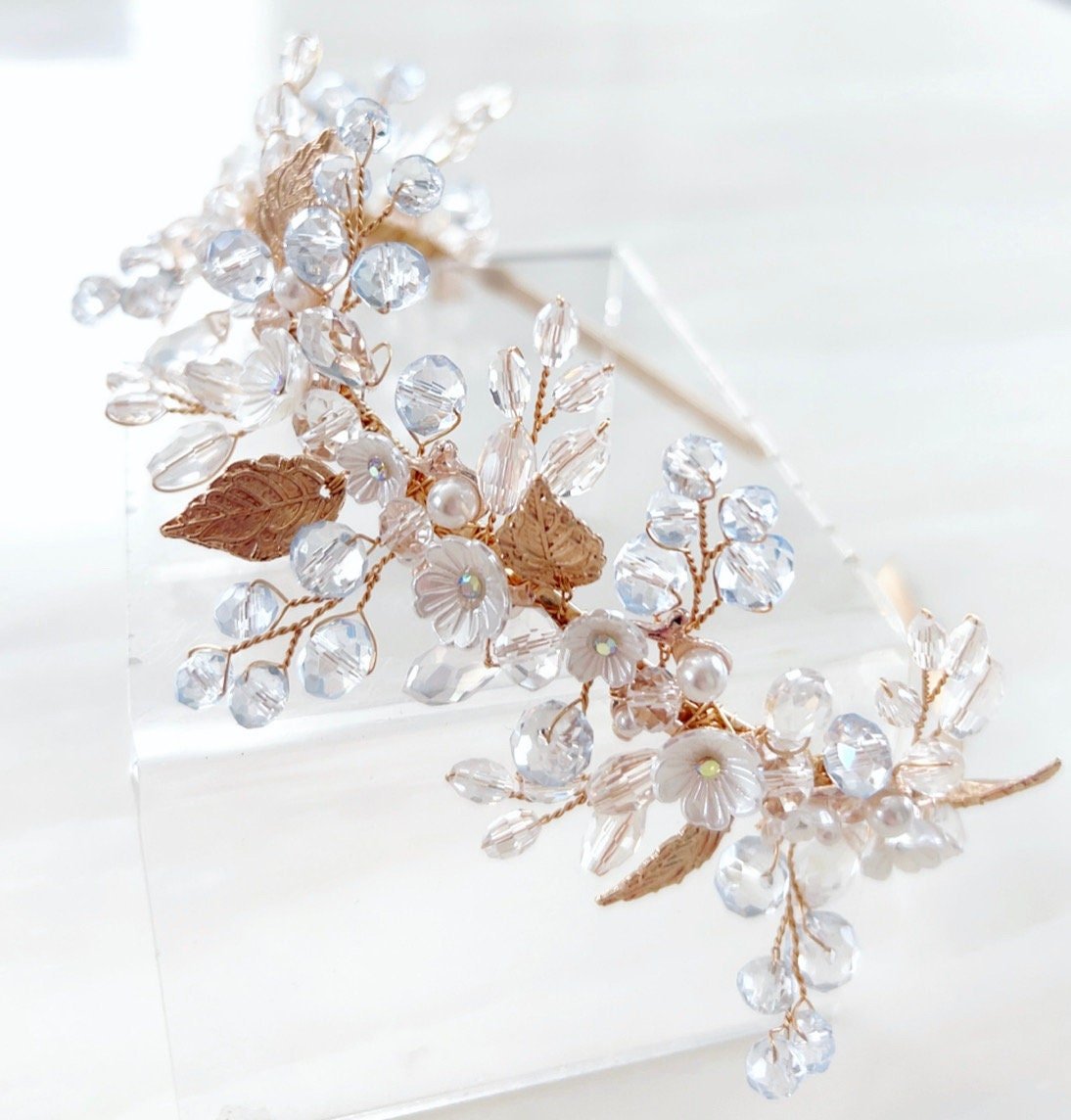 Blue Boho bridal headpiece - Petal & Pearl