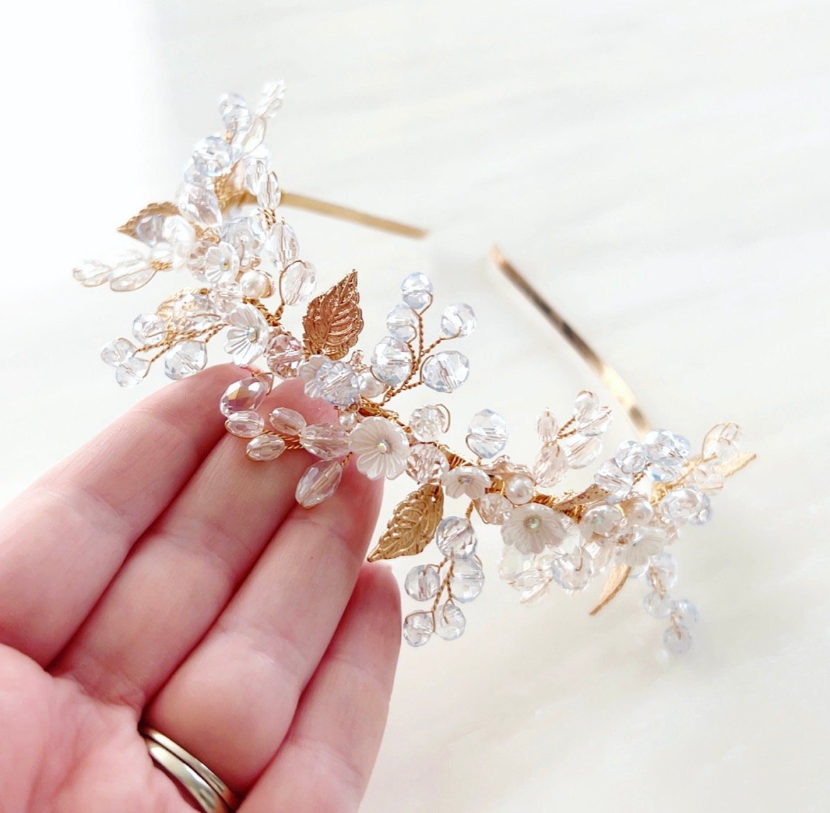 Blue Boho bridal headpiece - Petal & Pearl