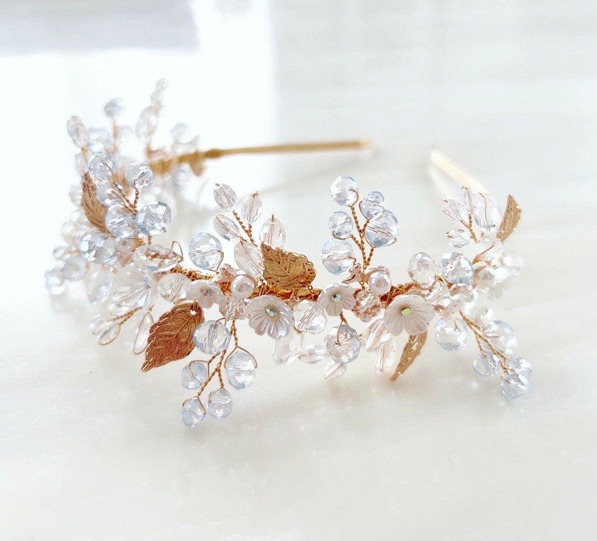 Blue Boho bridal headpiece - Petal & Pearl