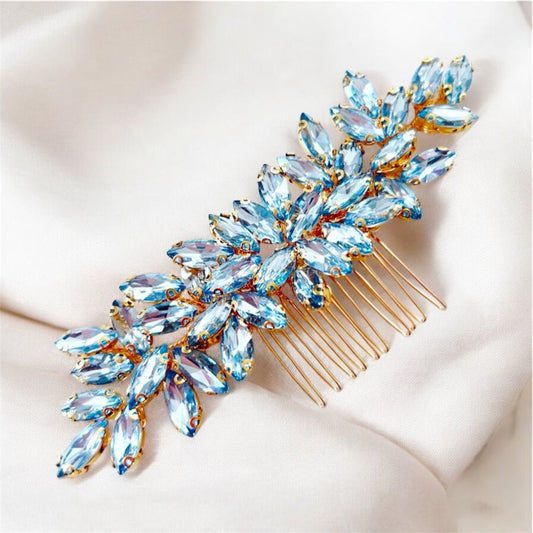 blue crystal hair comb - Petal & Pearl