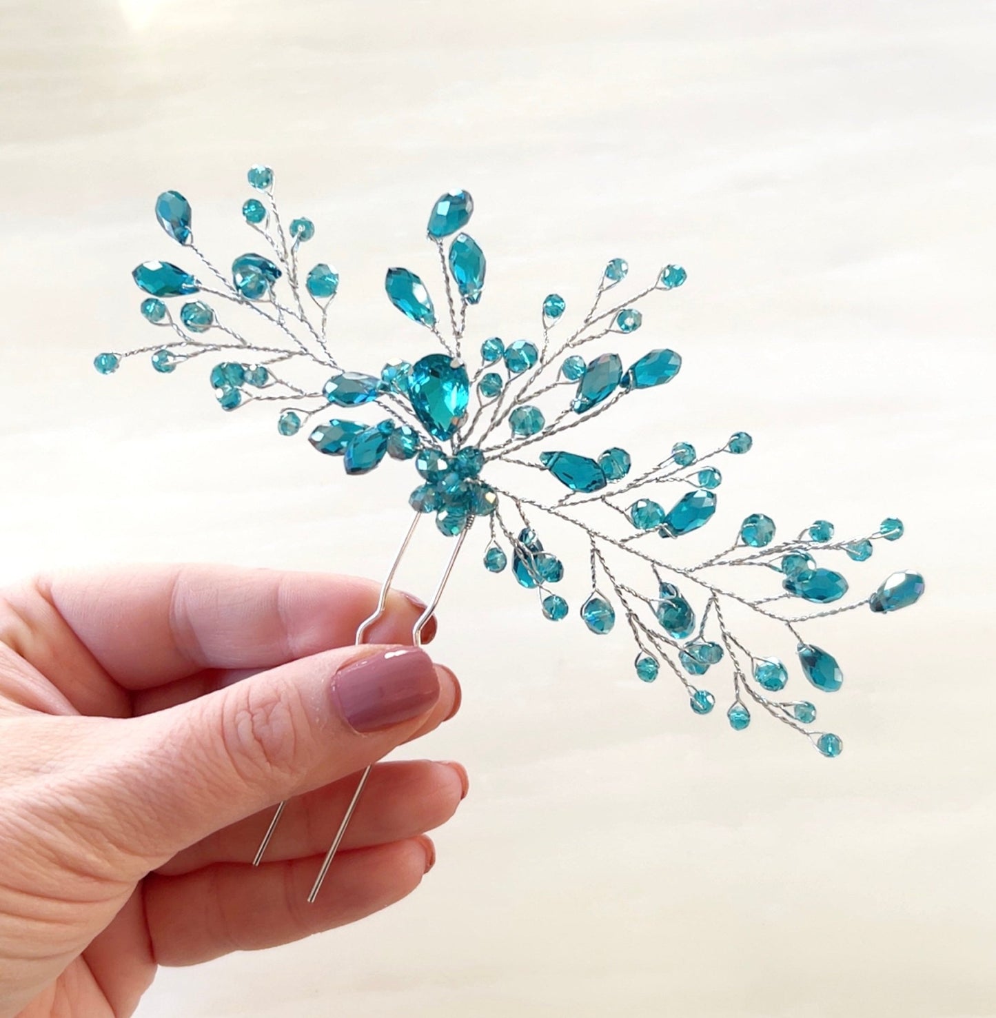 blue crystal hair pin - Petal & Pearl