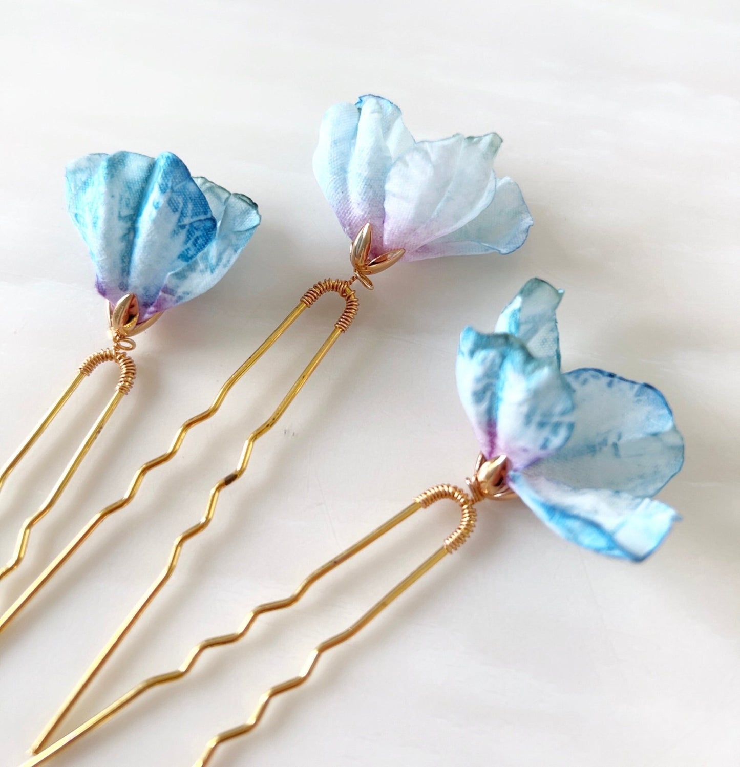 blue flower hair pins - Petal & Pearl