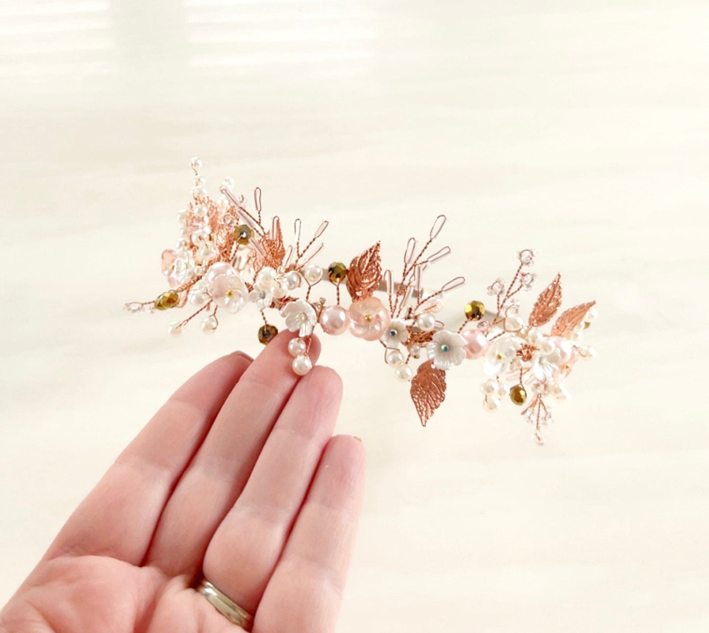 blush pink bridal headband - Petal & Pearl