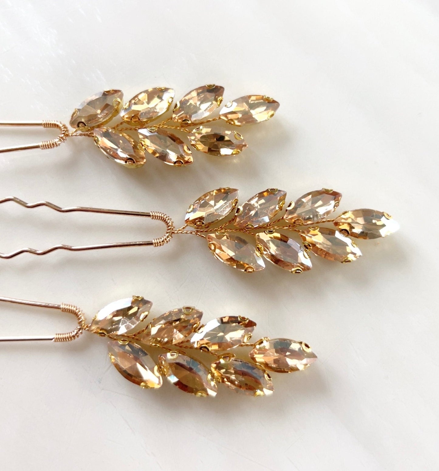Champagne Gold Crystal Hair Pins - Petal & Pearl