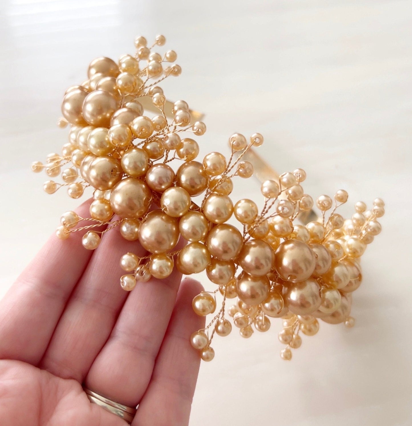 Champagne gold pearl headband - Petal & Pearl