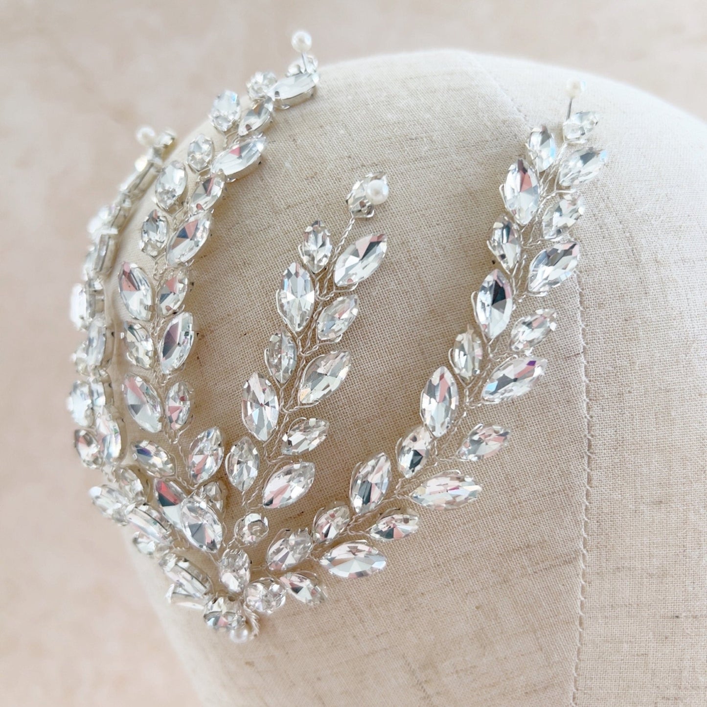 Crystal leaf bridal headpiece - Petal & Pearl