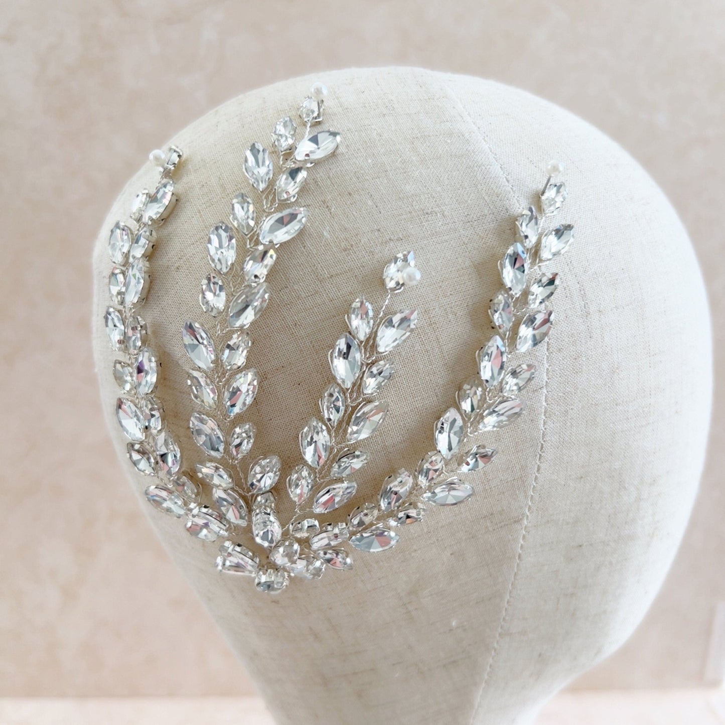 Crystal leaf bridal headpiece - Petal & Pearl