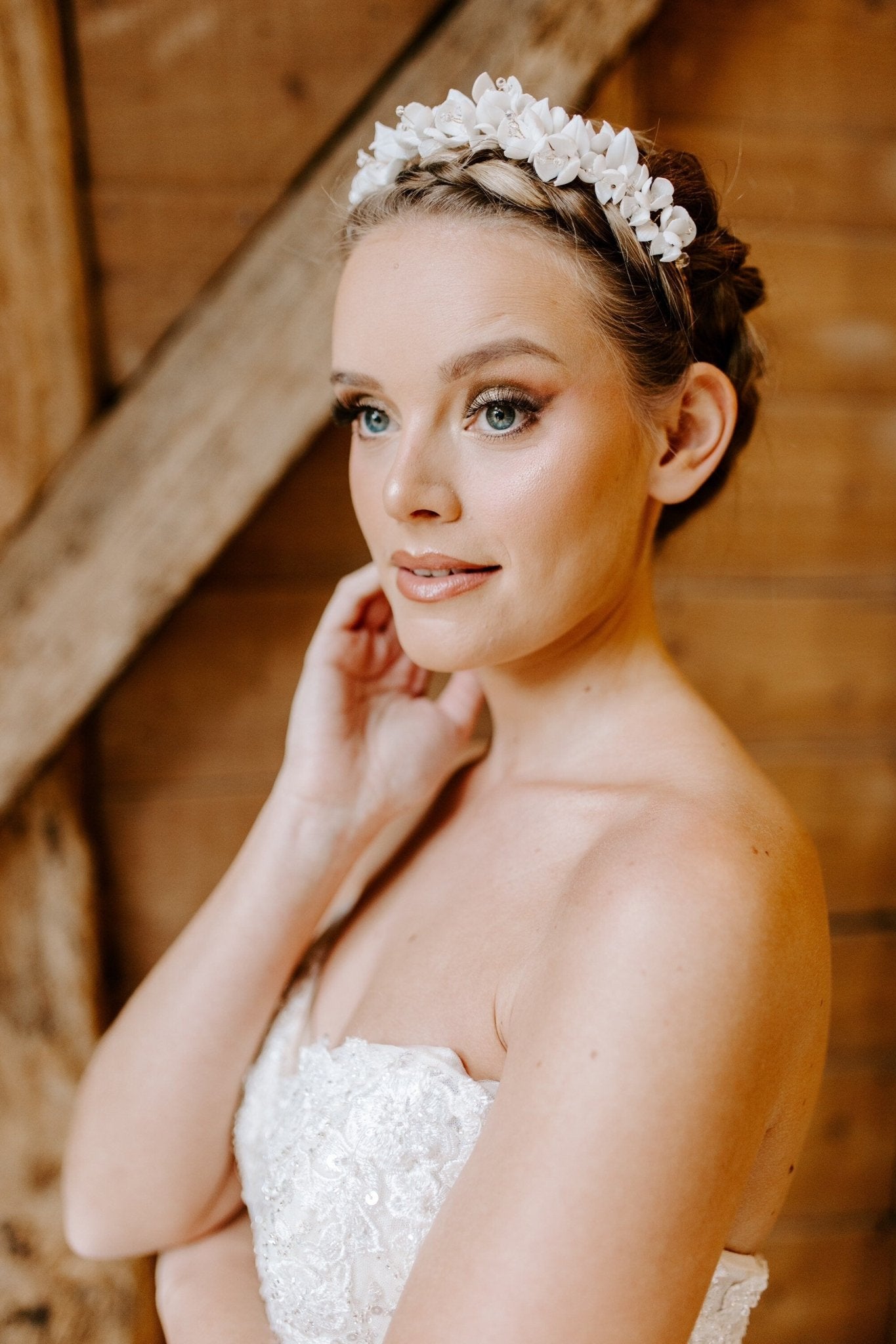 Dahlia White bridal porcelain flower hair piece - Petal & Pearl