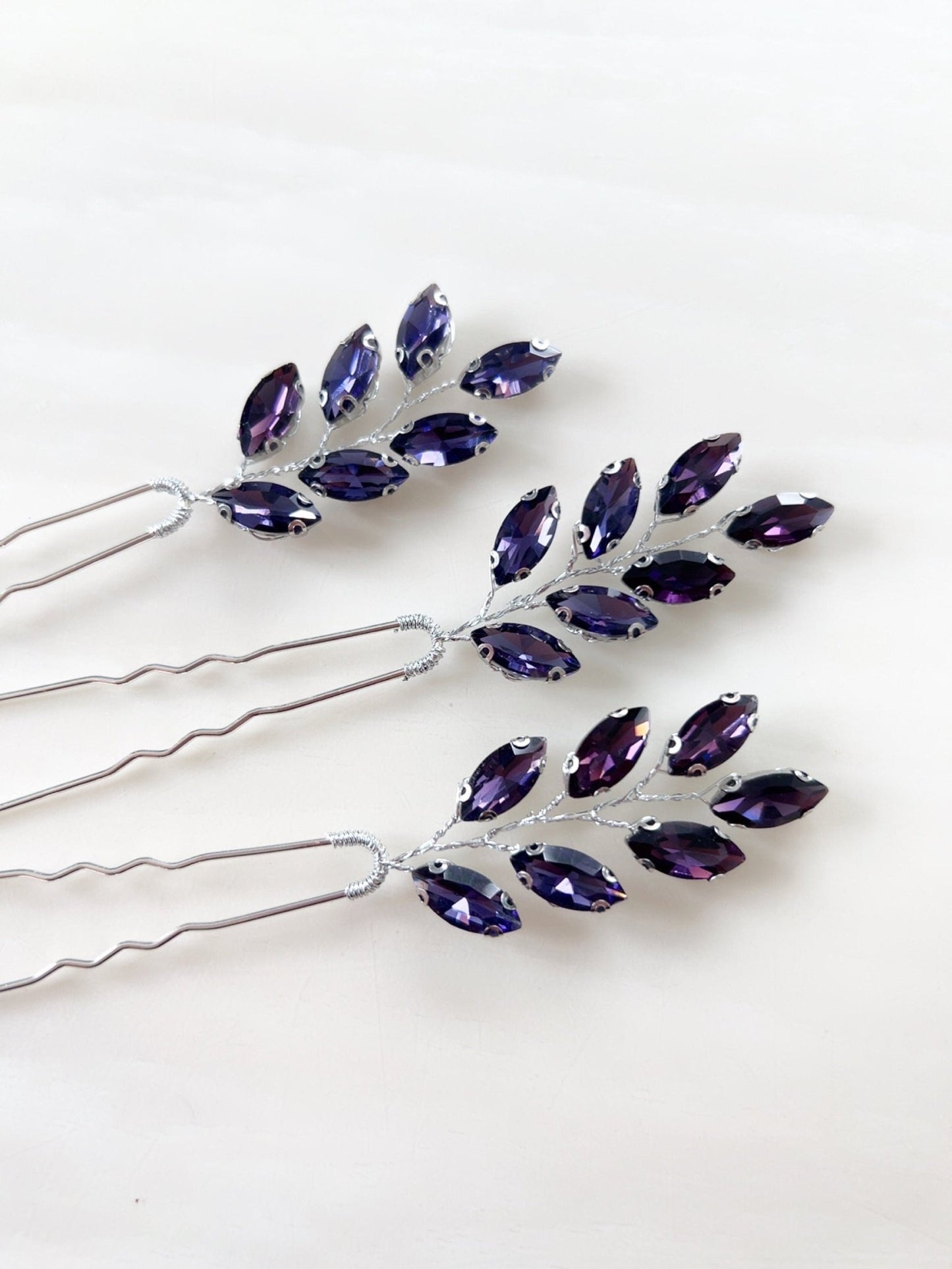Dark purple crystal hair pins - Petal & Pearl