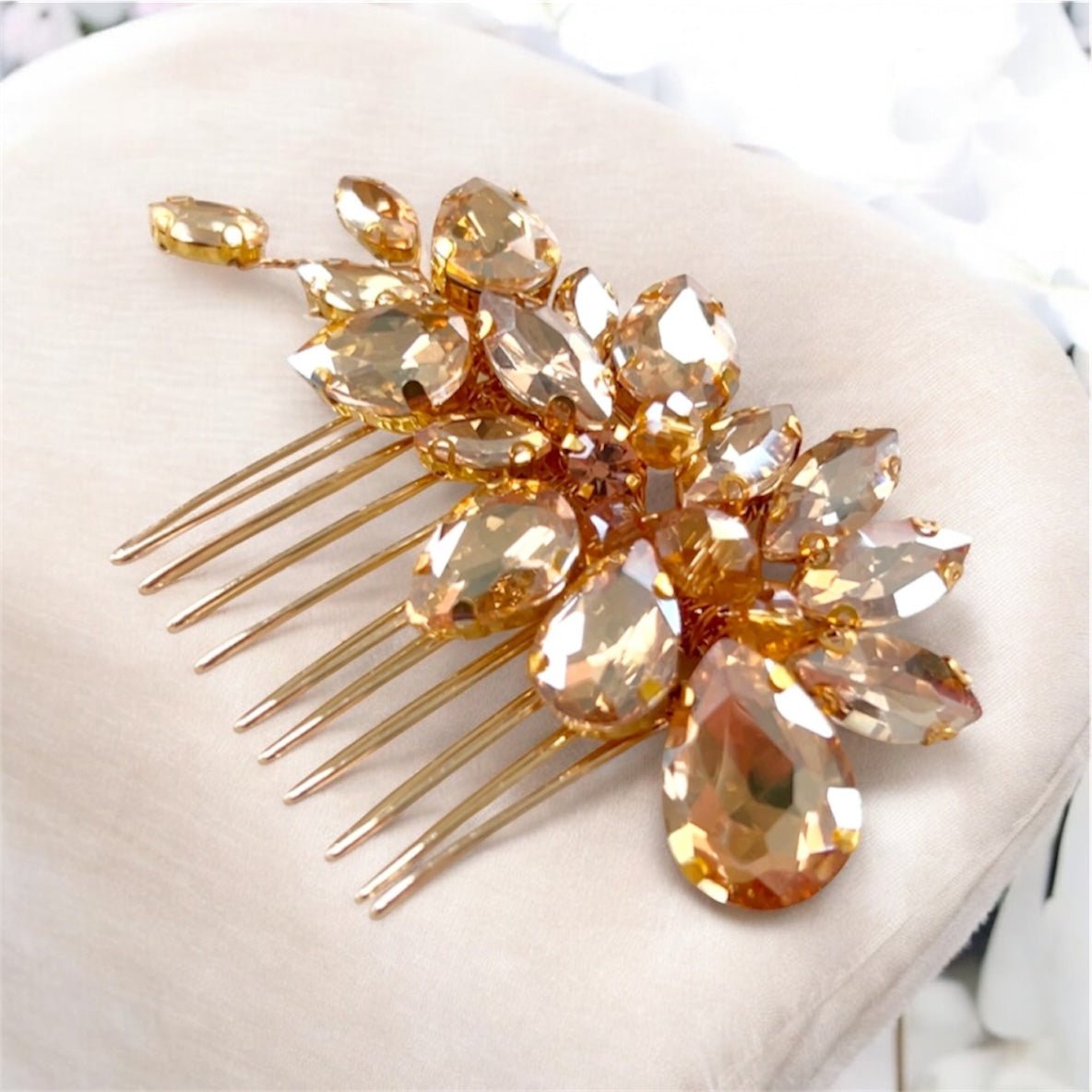 Delicate gold crystal hair comb - Petal & Pearl