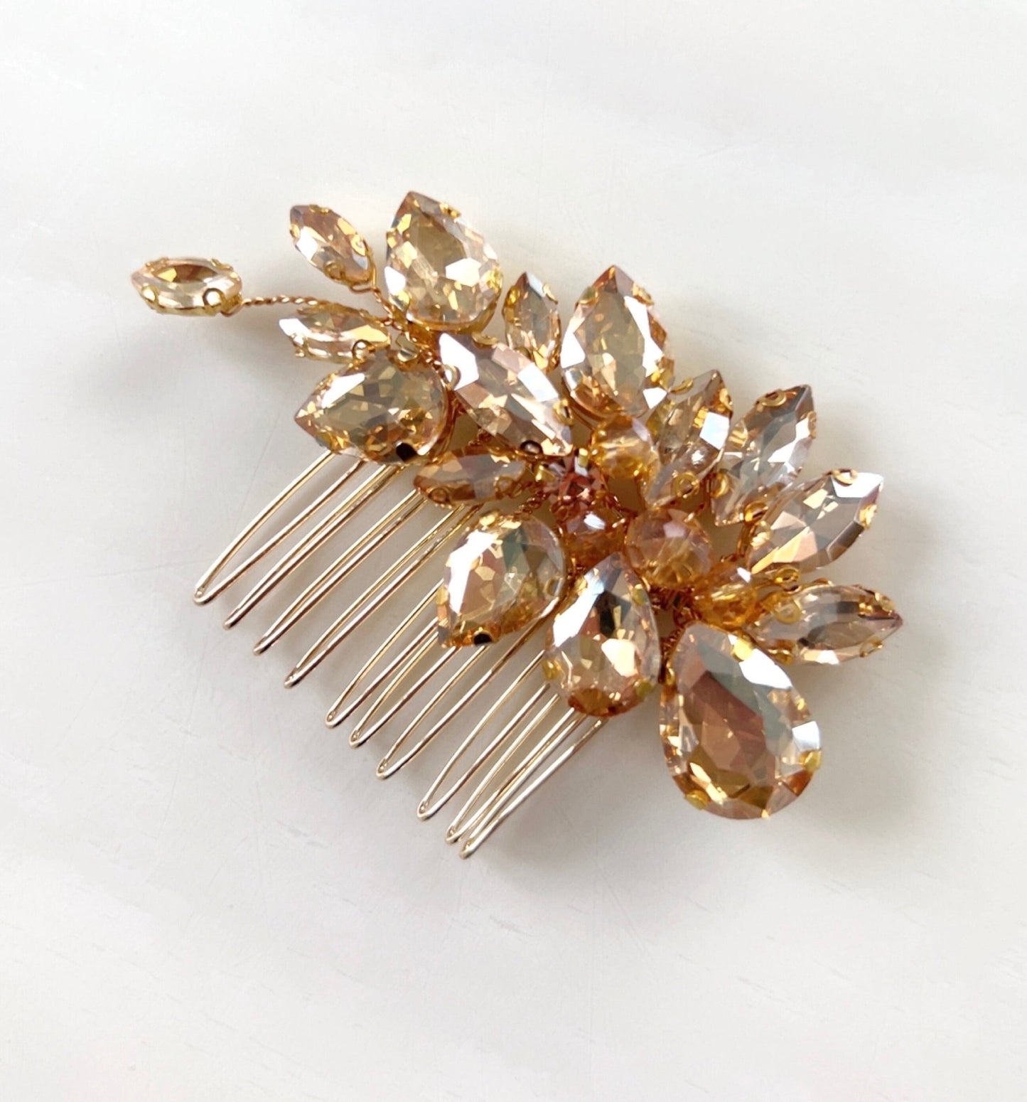 Delicate gold crystal hair comb - Petal & Pearl
