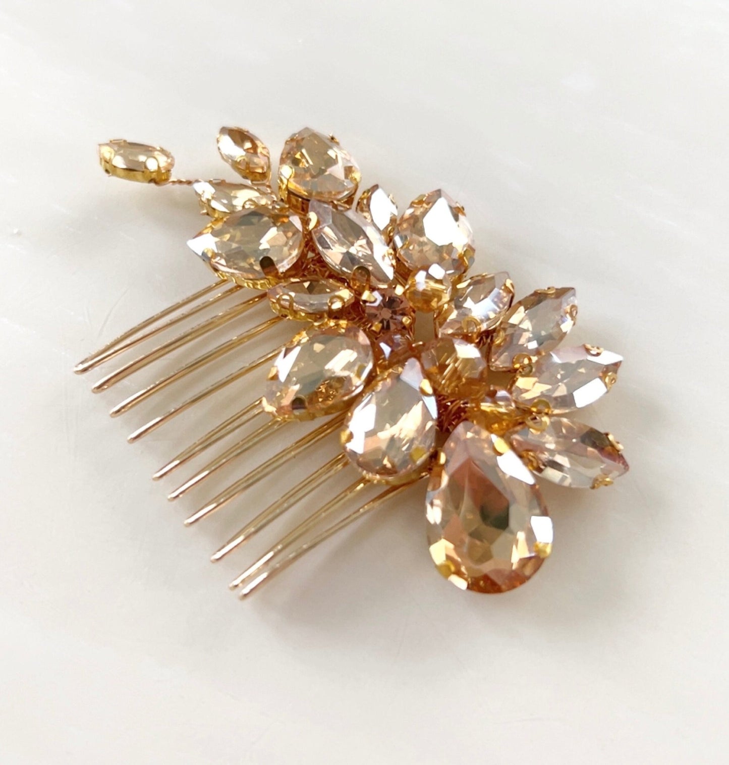Delicate gold crystal hair comb - Petal & Pearl