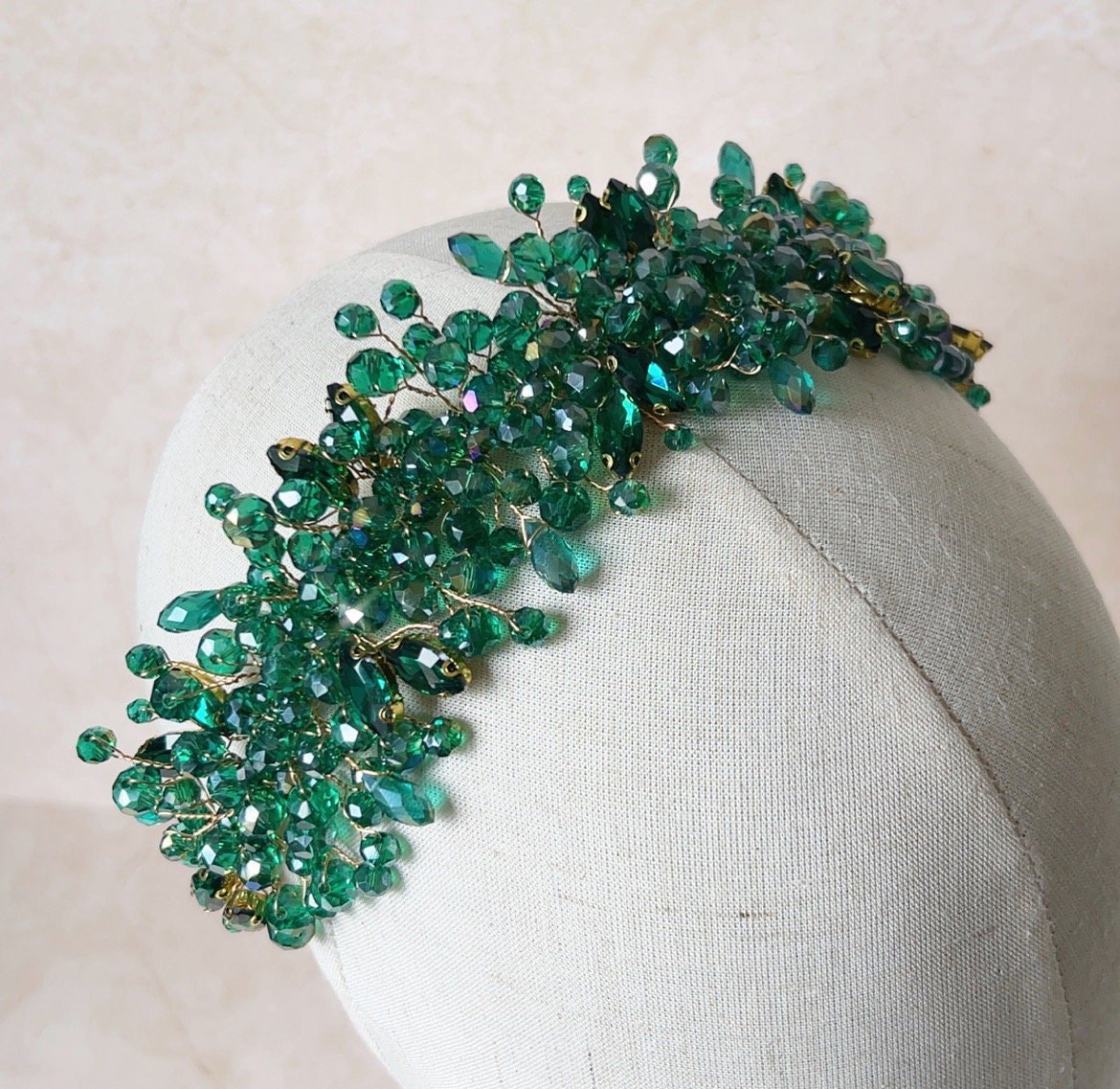 Emerald green crystal headpiece - Petal & Pearl