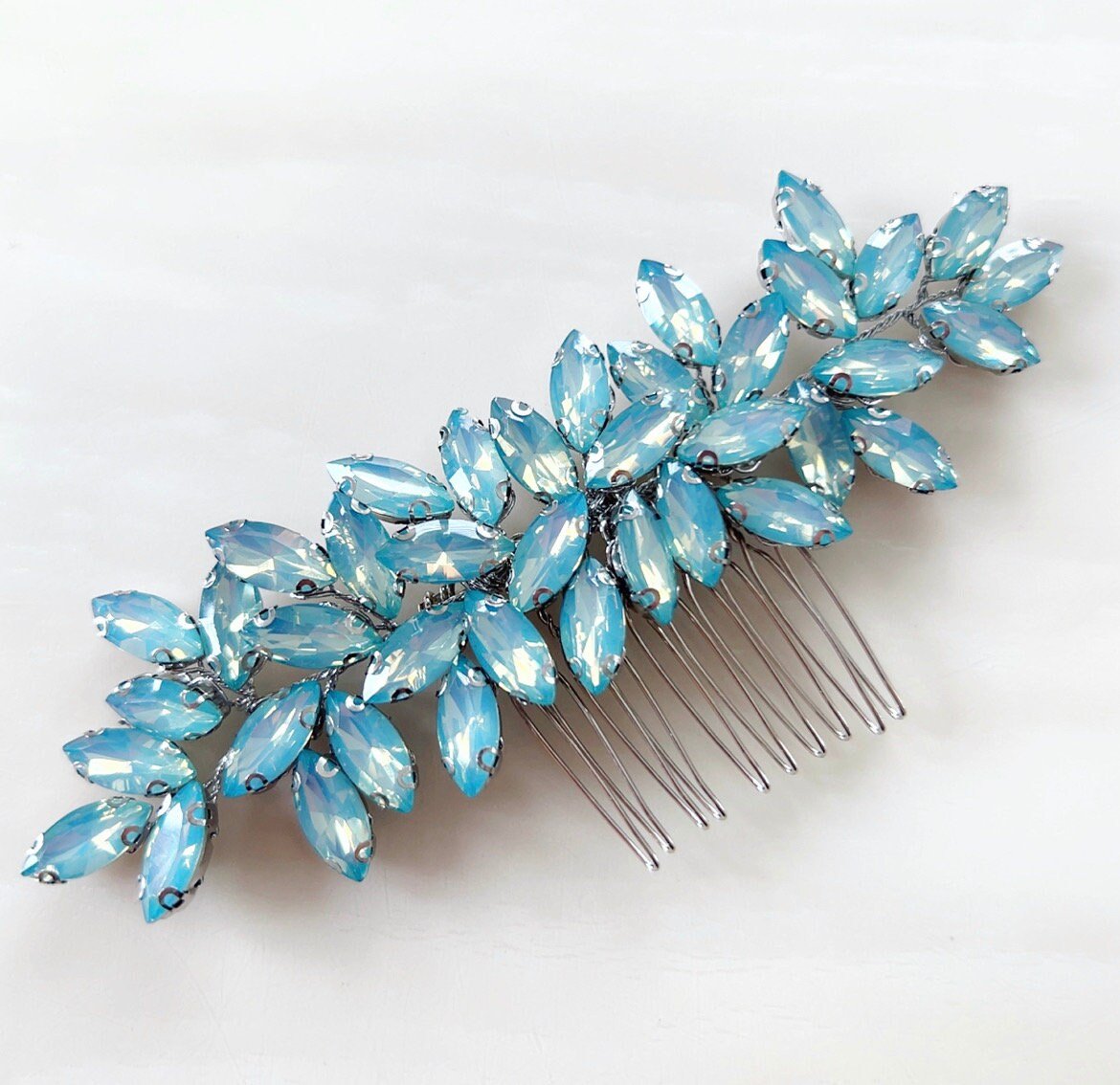 Enya sky blue crystal hair comb - Petal & Pearl