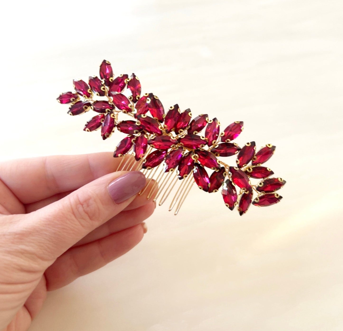 Enya wine red hair comb - Petal & Pearl