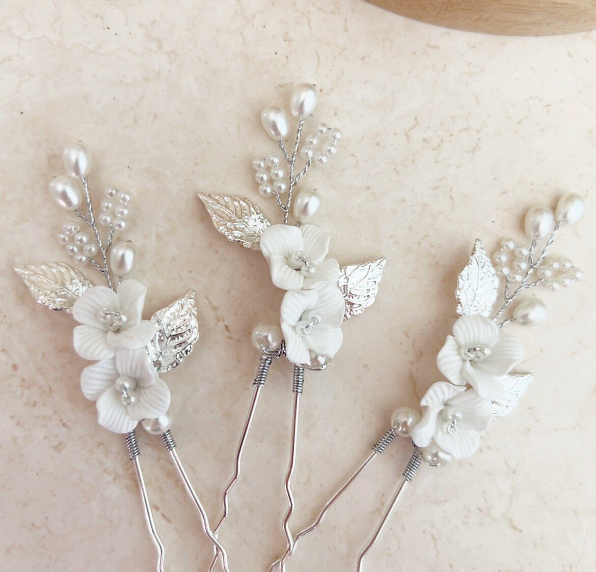 Floral and pearl Bridal hair pins - Petal & Pearl