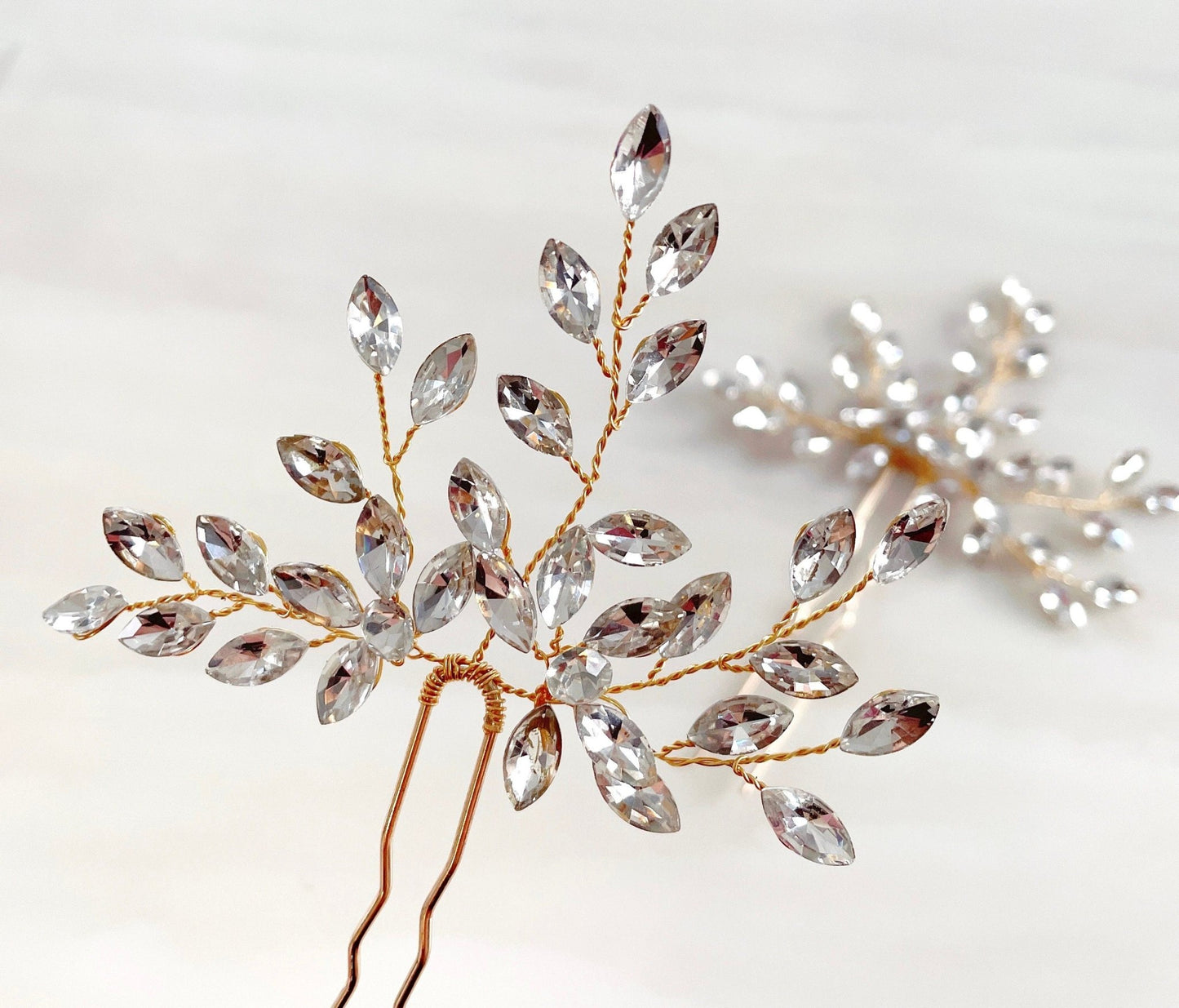 Gold crystal hair pins - Petal & Pearl