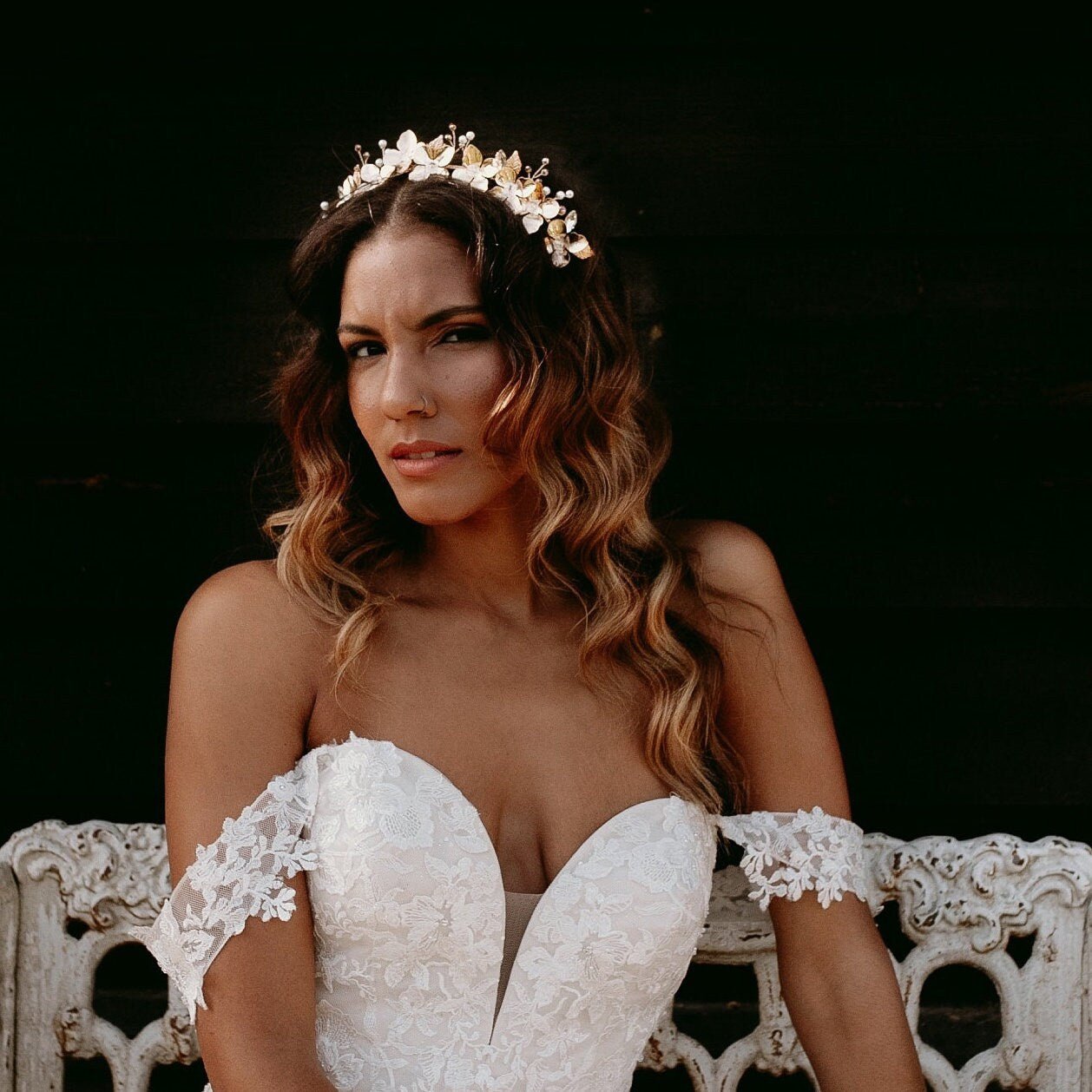 Gold Flower bridal headband - Petal & Pearl